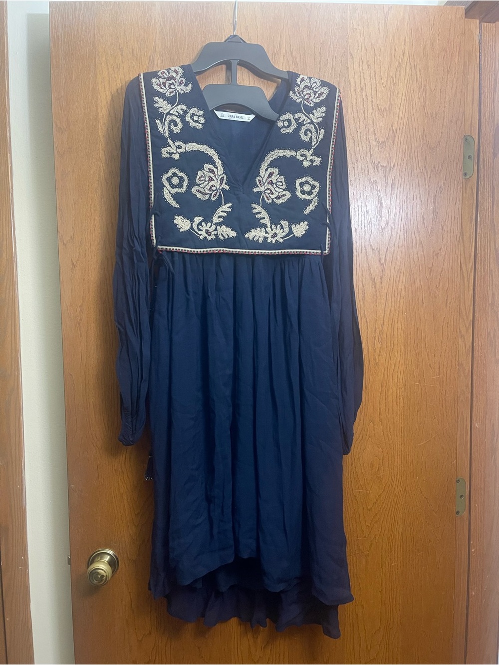 Zara Navy Midi Dress with Ivory Embroidery